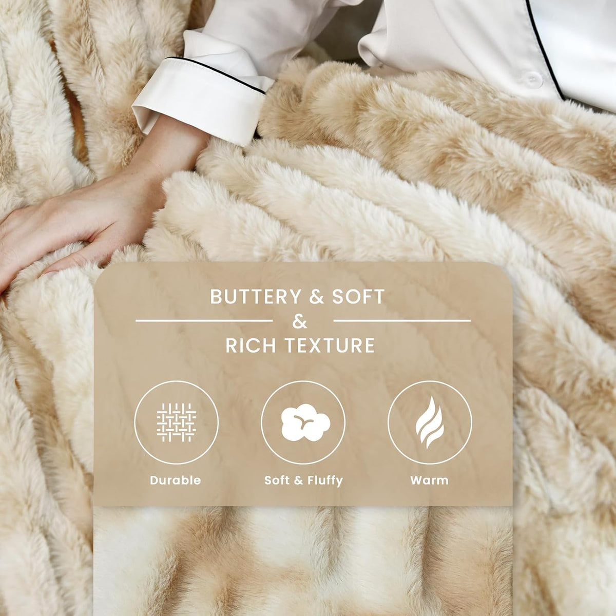 Faux Fur Blanket, Throw Blanket for Couch, Fluffy Blanket with Stretch Ruched Design, Ultra Soft
