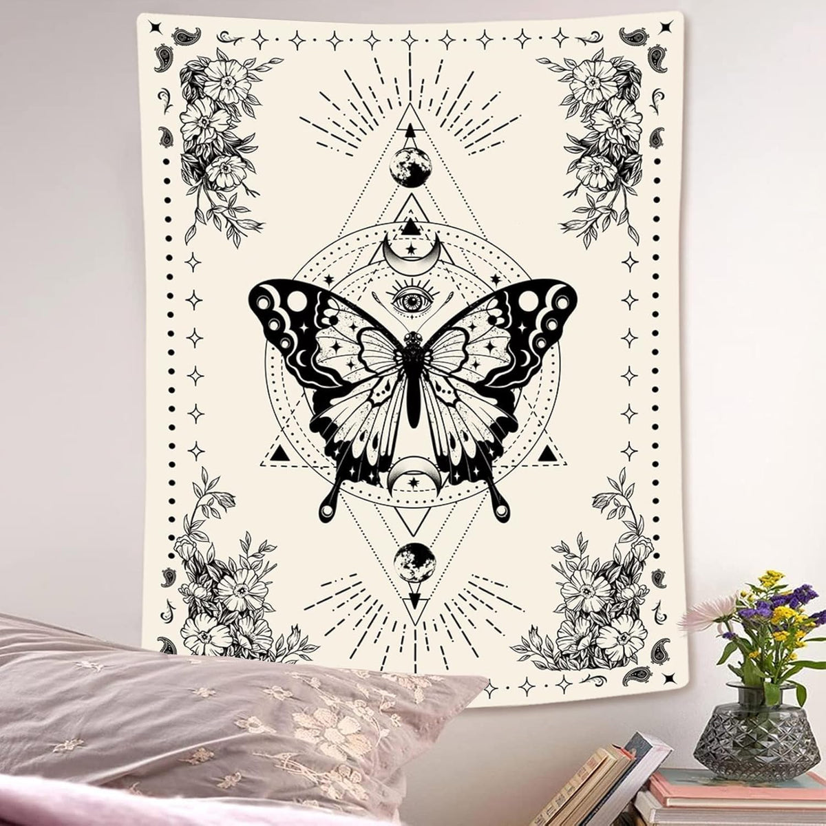 Lunerfex Boho Butterfly Tapestry Small Tapestry Tarot Tapestries Moon Phase Aesthetic Tapestries