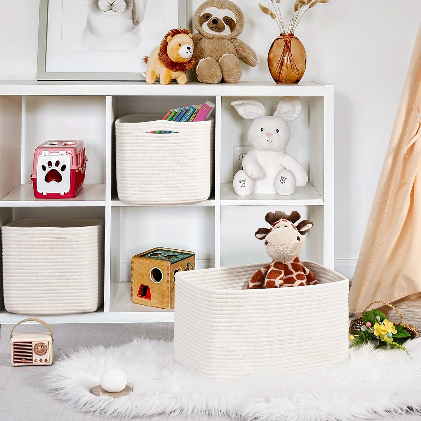 3-Pack Shelf Baskets for Organizing, Woven Storage Basket for Shelves, Cotton Rope Storage Bins for