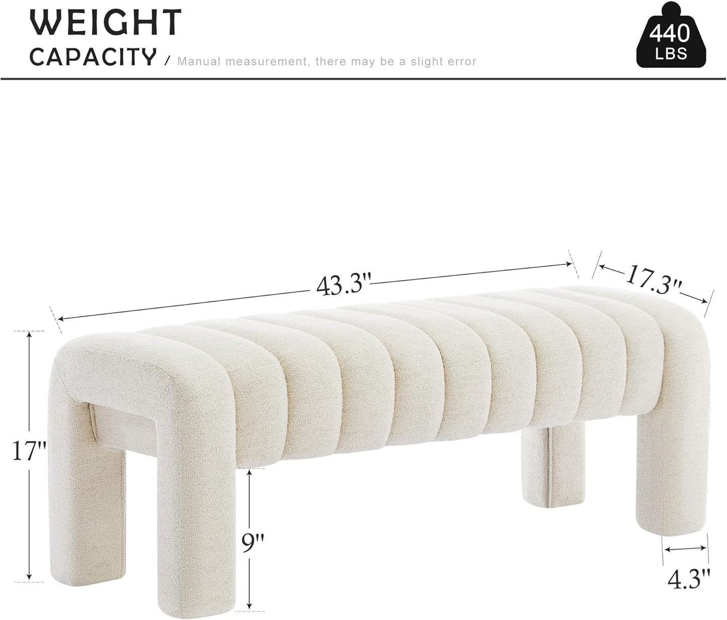 43.3" Bedroom Bench, Upholstered Entryway Bench, Modern End of Bed Ottoman with Solid Wood Legs and