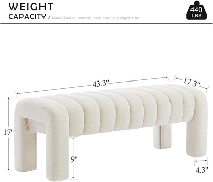 43.3" Bedroom Bench, Upholstered Entryway Bench, Modern End of Bed Ottoman with Solid Wood Legs and