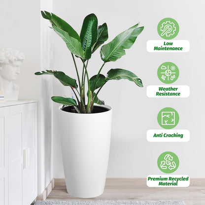 22" Tall Round Planter Set of 2, Self Watering Pots for Indoor Plants, Large Flower Pot Outdoor