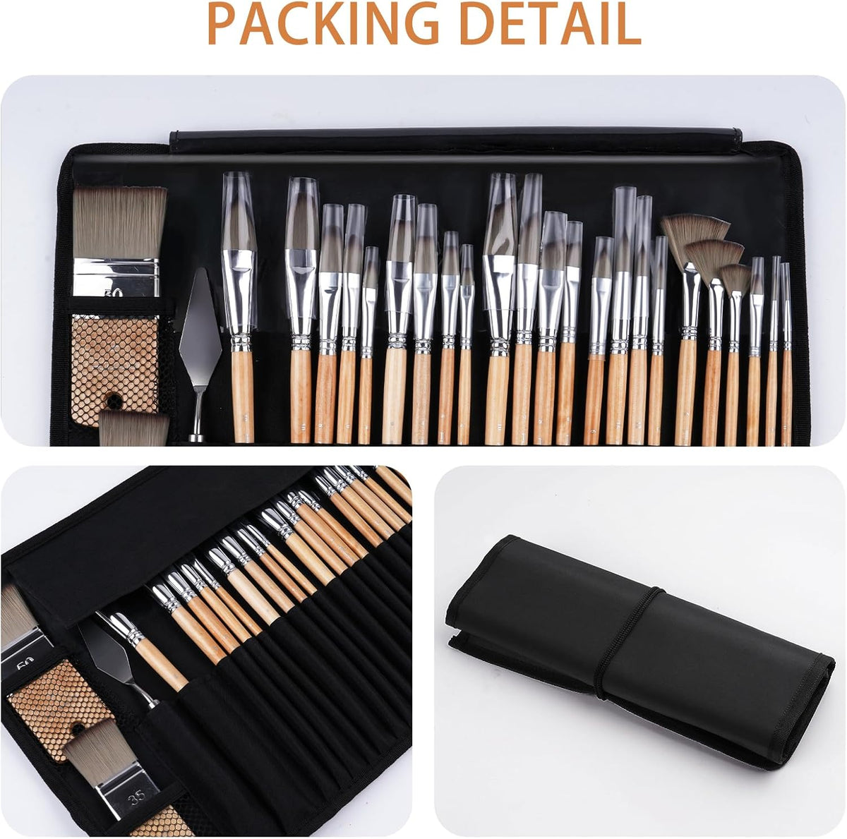 Fuumuui 26pcs Paint Brushes, Professional Acrylic Paint Brush Set Artists Complete Range of Sizes