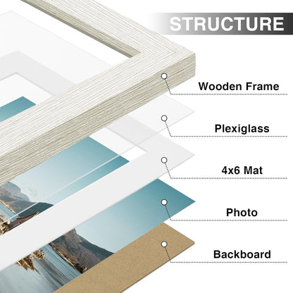 Vittanly 5x7 Picture Frames Set of 9, Shatter Resistant Plexiglass, Display 4x6 Pictures with Mat