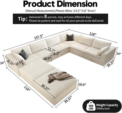 157.5" Cloud Couch Oversized Modular Sectional Sofa for Living Room,Modern Sofa with Deep Seat，8