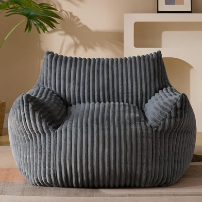 Giant Plush Bean Bag Chair for Adults with Armrests - Oversized Comfy Grey Beanbag Lounge Lazy