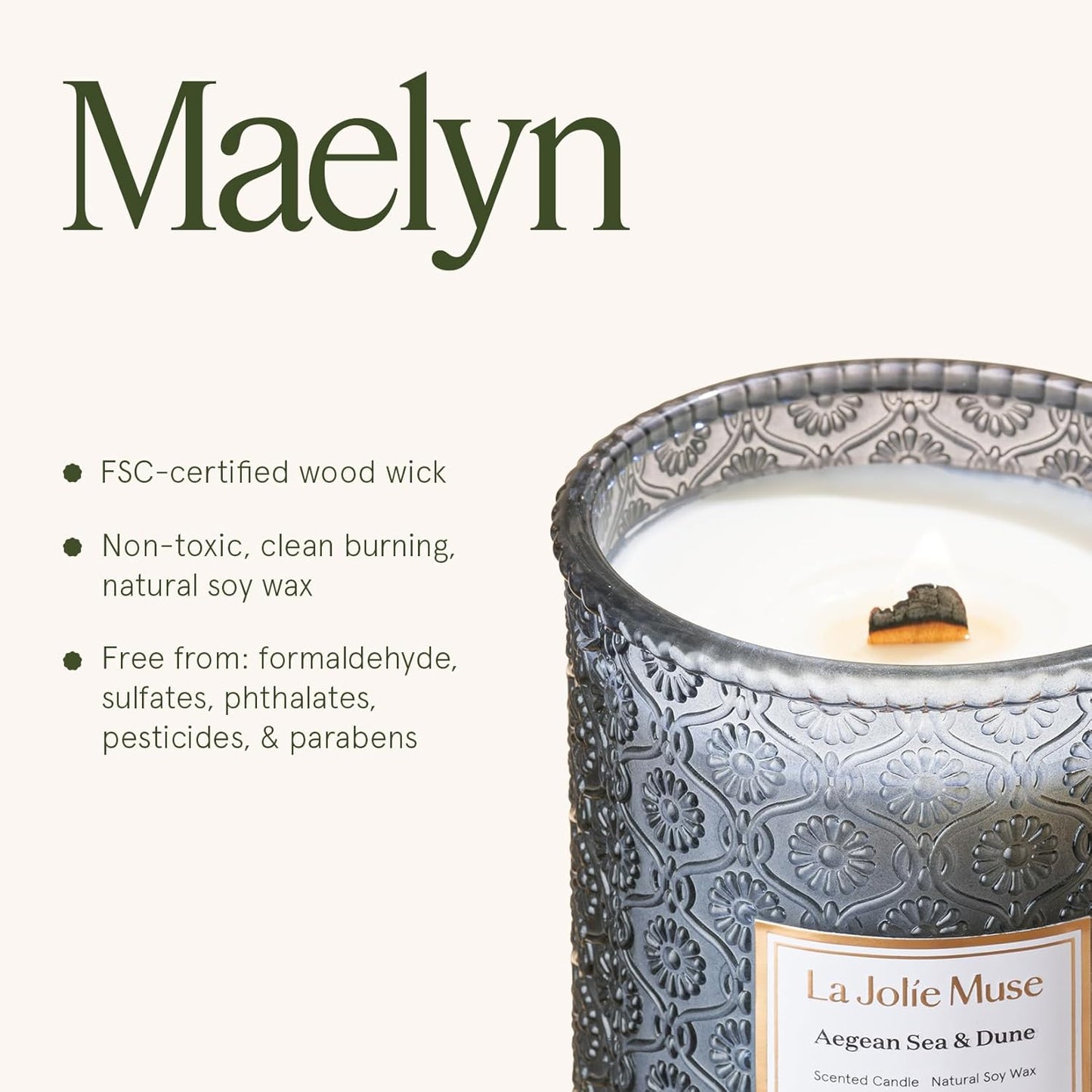 LA JOLIE MUSE Aegean Sea & Dune Candle –Cool Water, White Florals & Warm Amber | 19 oz Large Wooden