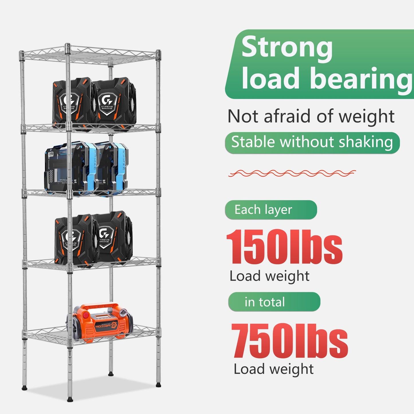 FDW 5 Tier Wire Shelving Adjustable Metal Shelves 17L x 12W x 48H NSF Pantry Shelves Storage Rack