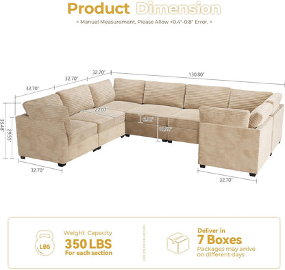HOOOWOOO Modular Sectional Sofa,7 Pieces Sectional Couches for Living Room,131X98 U Shaped Cloud