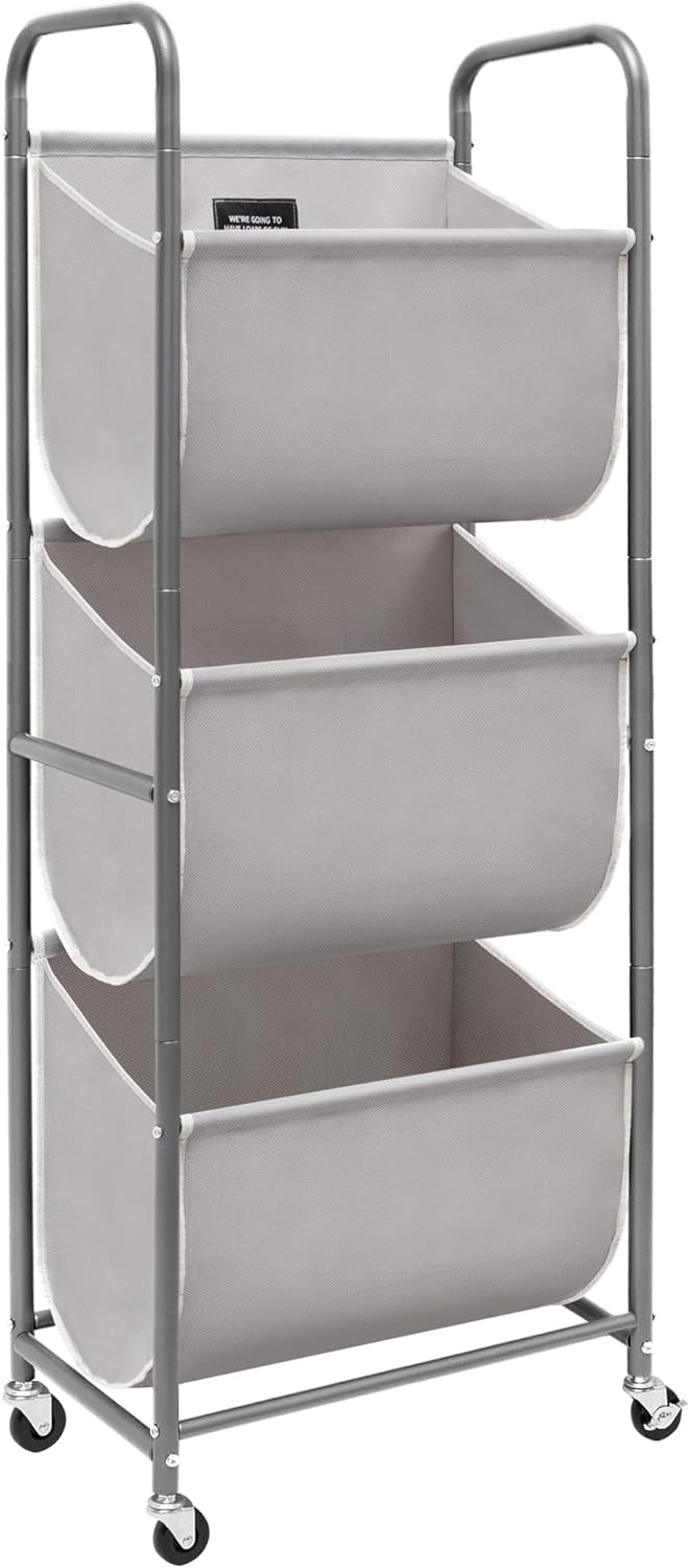 STORAGE MANIAC 120 Liters Vertical Rolling Laundry Hamper, 3 Section Laundry Sorter with Wheels and