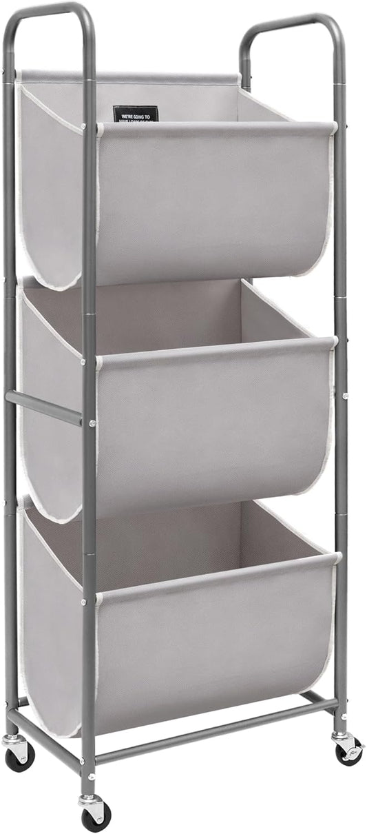 STORAGE MANIAC 120 Liters Vertical Rolling Laundry Hamper, 3 Section Laundry Sorter with Wheels and