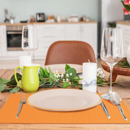 MANSPHIL Orange Cloth Placemats Set of 4, Washable Thick Faux Linen Place Mats Heat Resistant