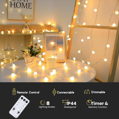 Globe String Lights Plug in 116 Ft. 200 LED 8 Modes with Remote,Waterproof Fairy String Lights for