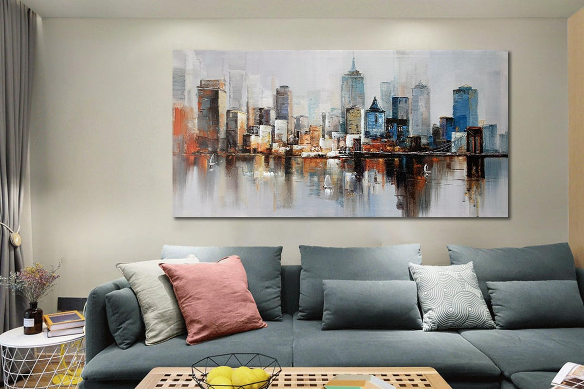 Arjun Brooklyn Bridge Wall Art Modern New York City Abstract Canvas Cityscape NY Painting Large