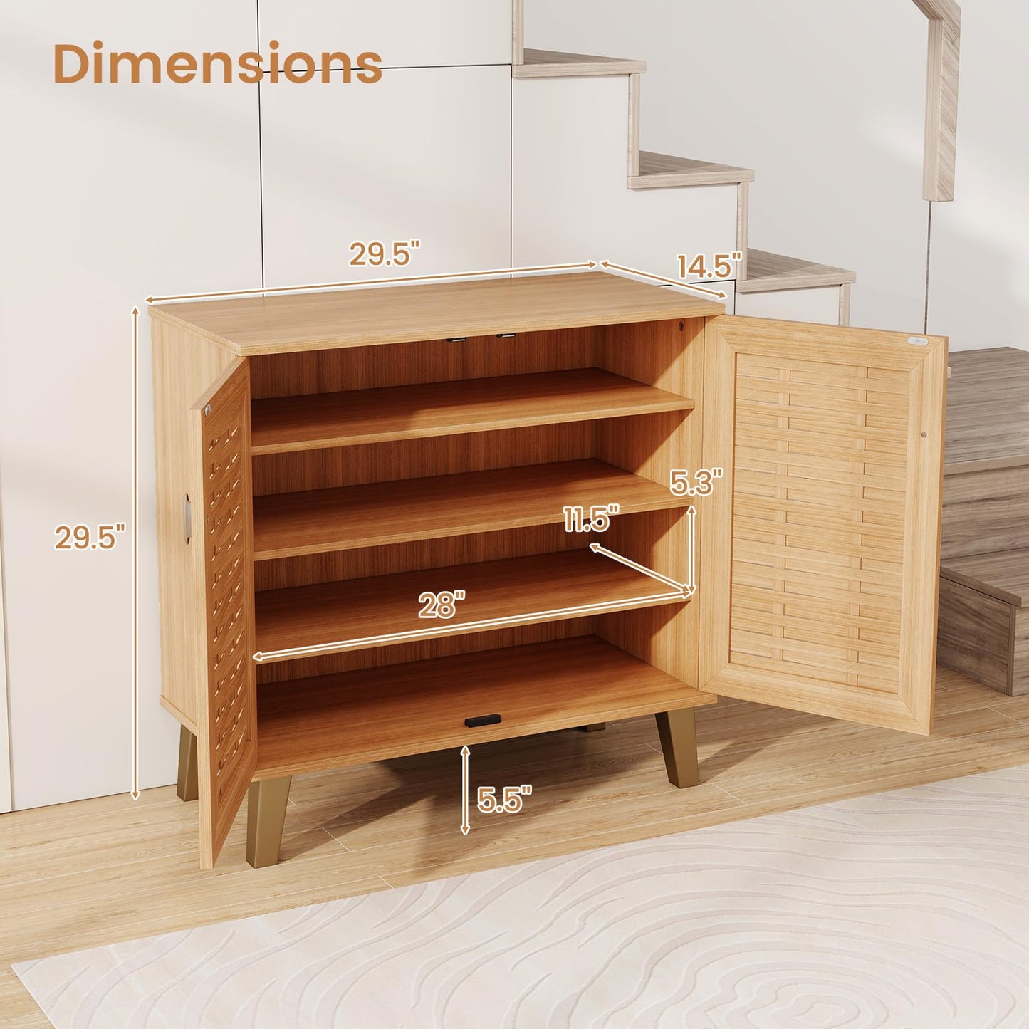 GIANTEX Shoe Cabinet with Doors, 4-Tier Farmhouse Shoe Rack Cabinet