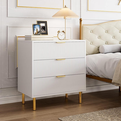 GAOMON 3 Drawer Dresser, Wood Chest of Drawers Organizer Storage with Gold Handle, Small Storage