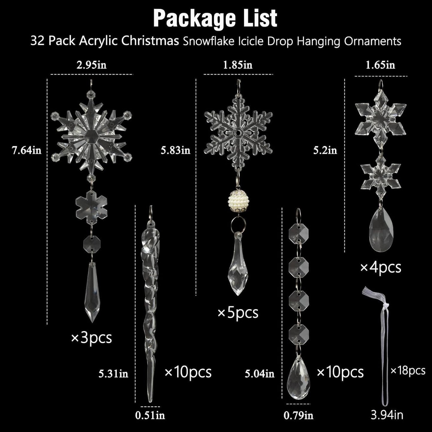 Christmas Tree Decoration Crystal Ornaments - 32pcs Acrylic Christmas Ornaments Snowflake Icicle
