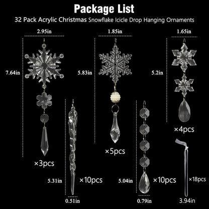 Christmas Tree Decoration Crystal Ornaments - 32pcs Acrylic Christmas Ornaments Snowflake Icicle