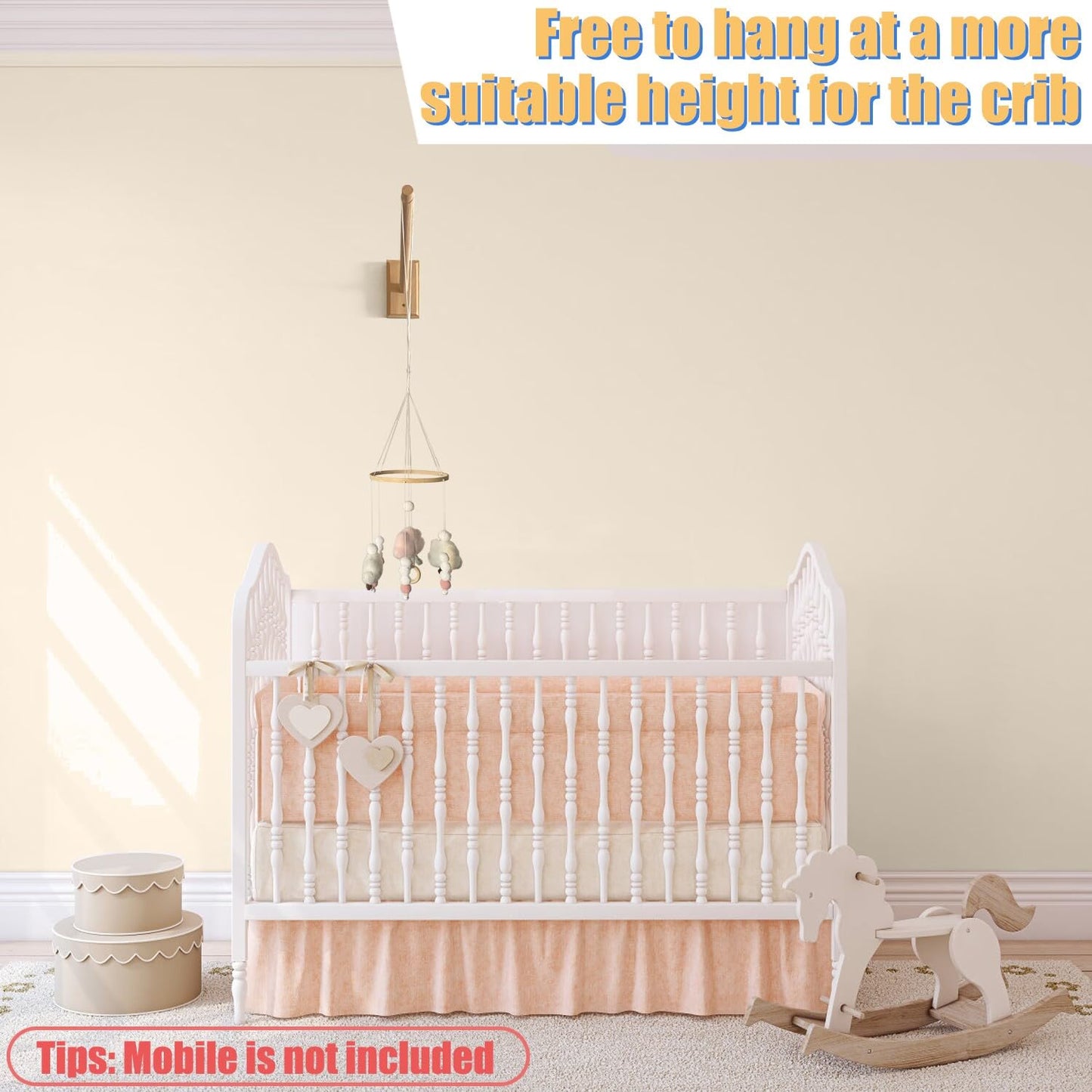 Crib Mobile Wooden Arm, Wall Mounted Suitable for All Cribs 100% Natural Larch Hanger Nusery Decor