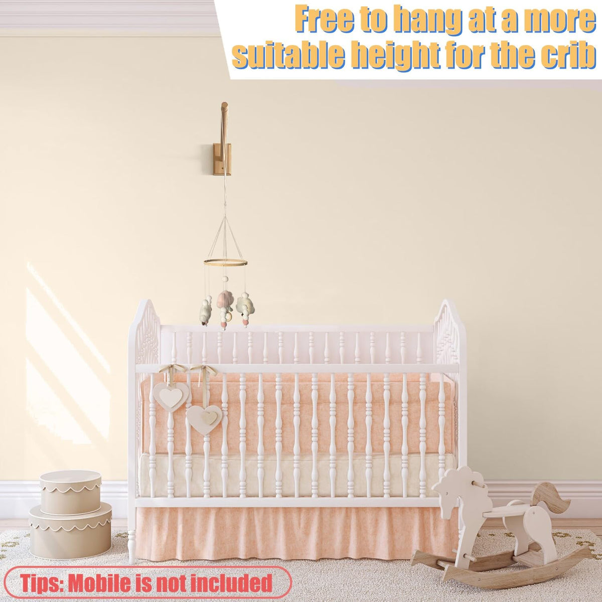 Crib Mobile Wooden Arm, Wall Mounted Suitable for All Cribs 100% Natural Larch Hanger Nusery Decor