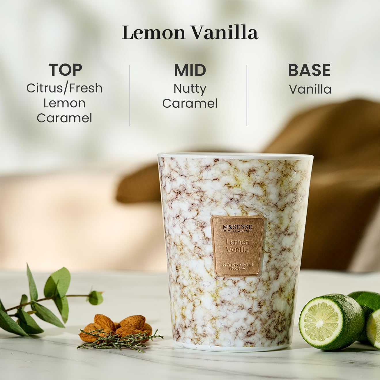 M&SENSE Sugared Lemon Zest Scented Candles for Home, 3-Wick Highly Scented Jar Candles, Extra Large