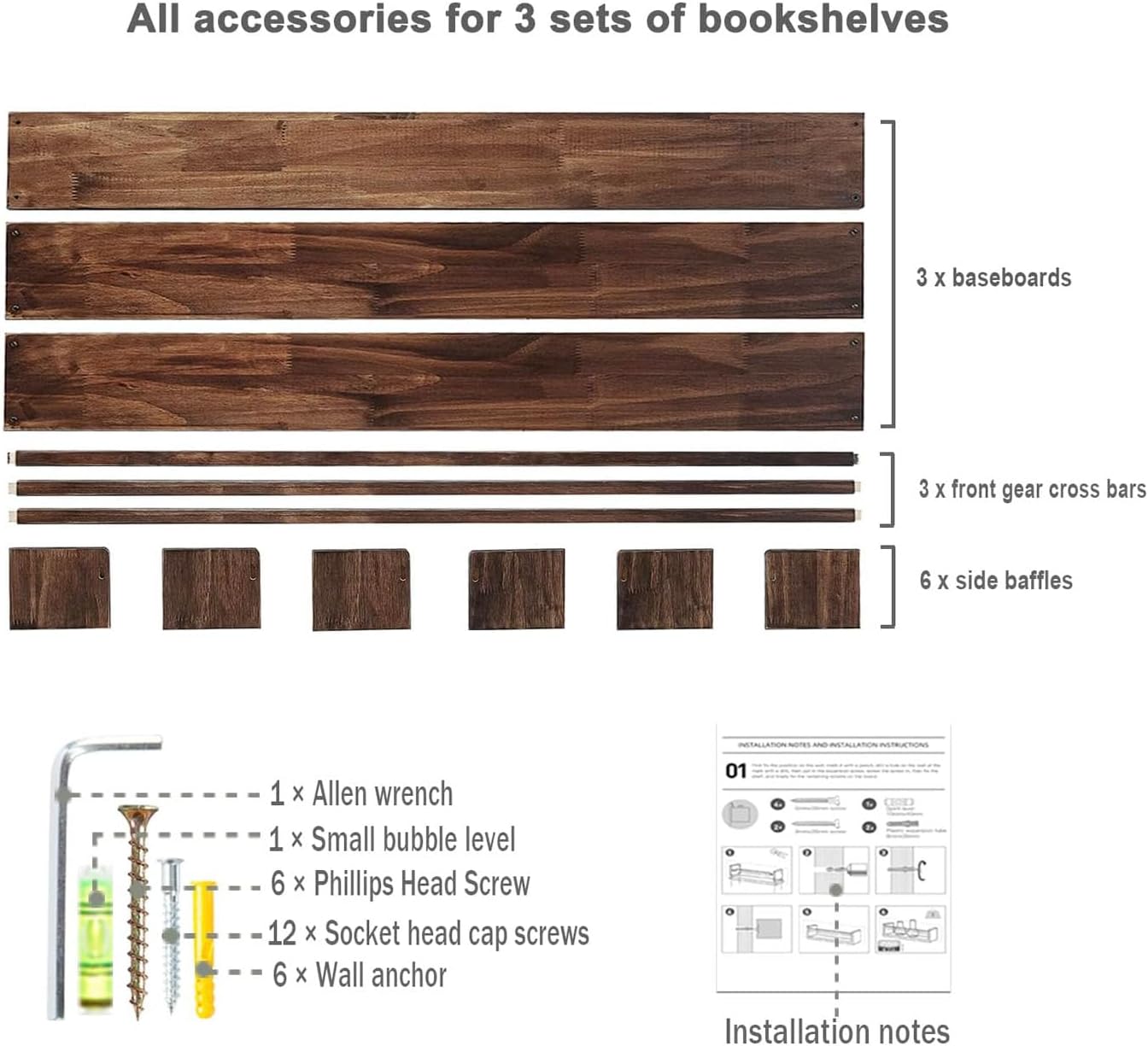 AZSKY Nursery Book Shelves Deep Walnut Wall Mount Floating Book Shelf for Bedroom Wooden Wall Book