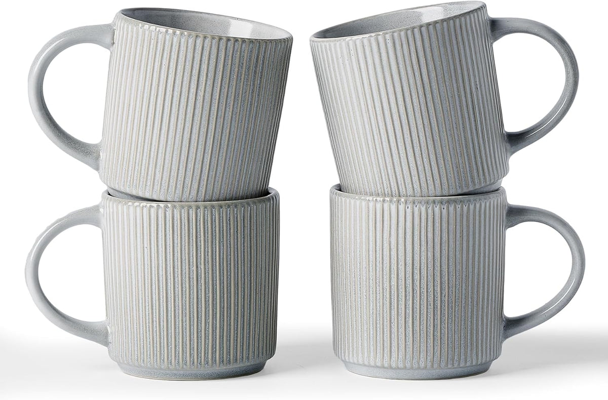 famiware Coffee Mug Set for 4, Star 12 oz Catering Mugs Cup Set with Handle for Coffee, Tea, Cocoa