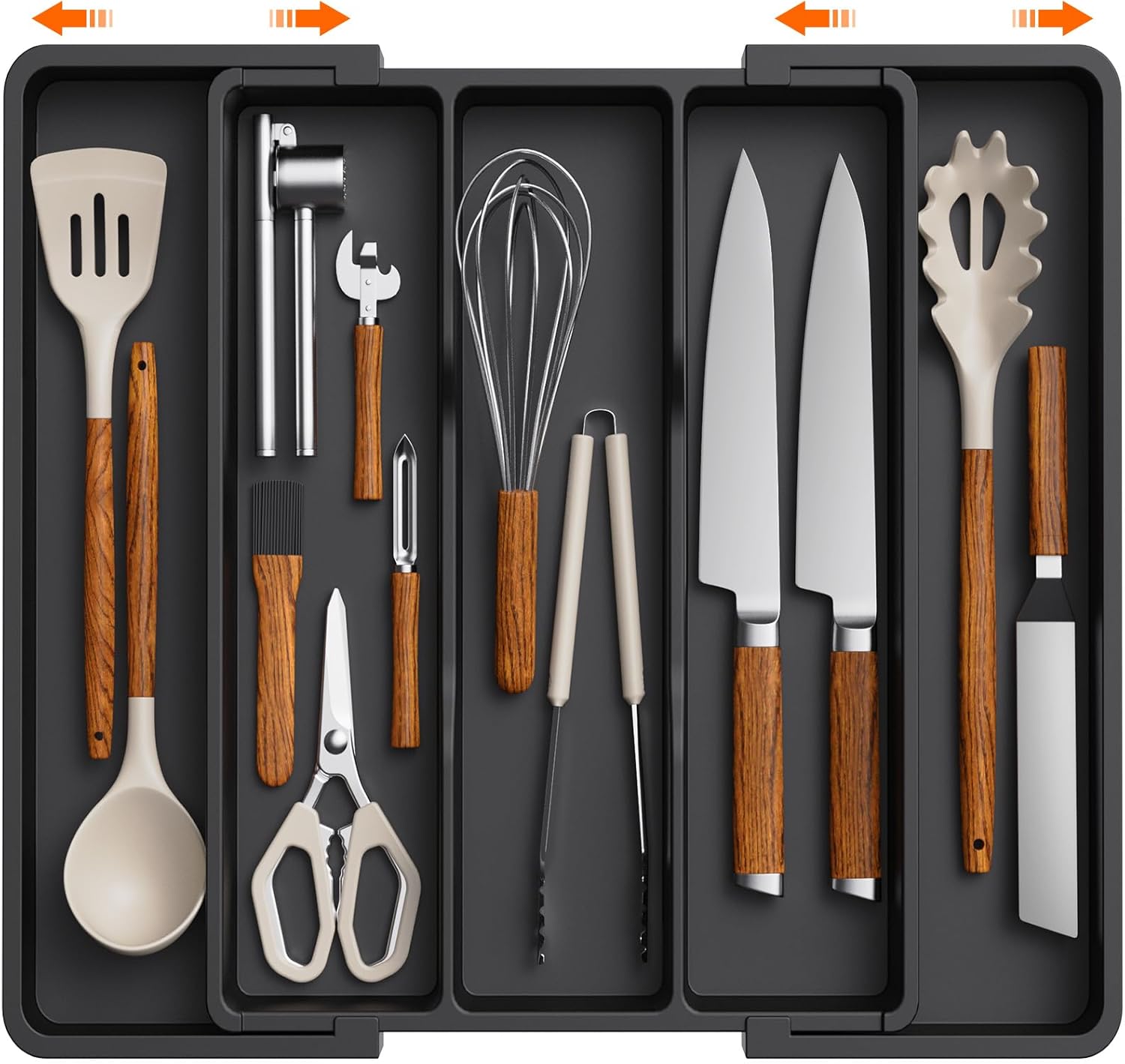 Lifewit Utensil Organizer for Kitchen Drawers, Expandable Cooking Utensil Tray, Adjustable Cutlery