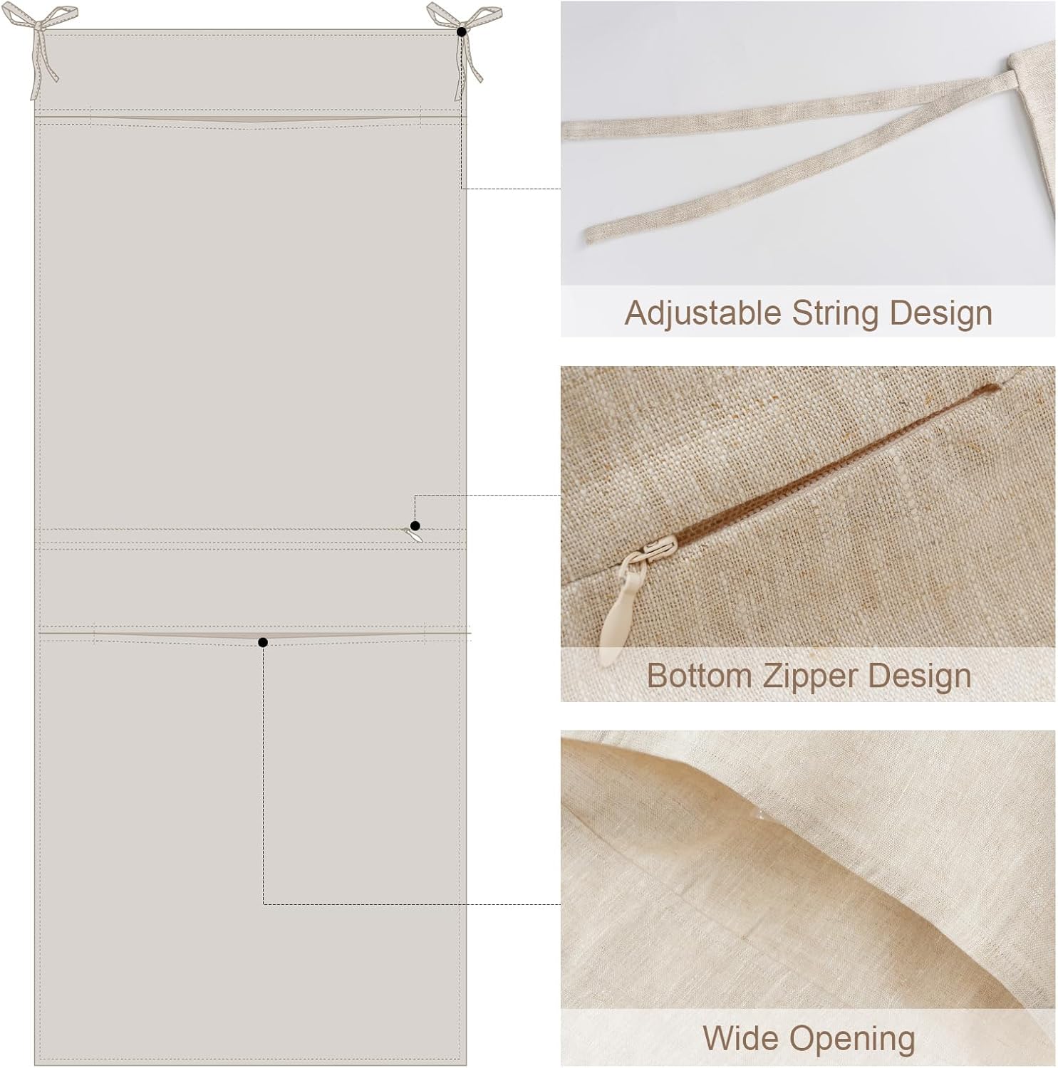 100% Linen Hanging Laundry Bag with 2 Compartments, Over the Door Laundry Hamper, Dirty Clothes