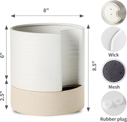 Nihow Self Watering Plant Pot: 8 Inch Ceramic Planter with Drainage Hole & Water Storage Plus for