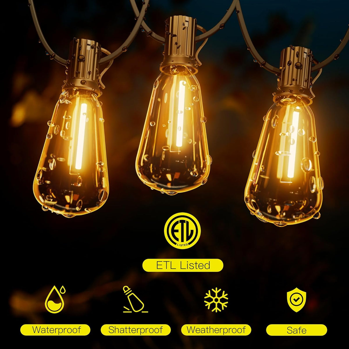 OHLUX Bistro String Lights Outdoor, 60FT Deck Lights with 32 Shatterproof ST38 Vintage Edison