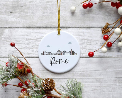 Andaz Press Round Ceramic Porcelain Christmas Tree Ornament Keepsake Gift, Rome, Colorful