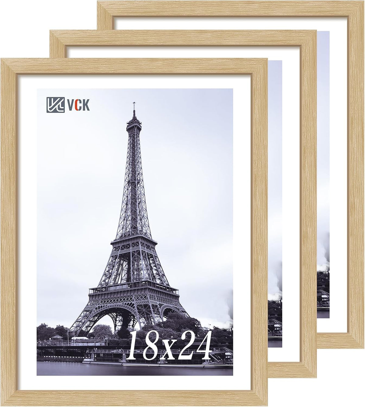 VCK 18x24 Oak Wood Frame for Poster & Picture, Natural Solid Wood Photo Frames 3 Pack, Wall