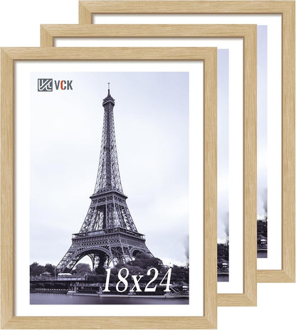 VCK 18x24 Oak Wood Frame for Poster & Picture, Natural Solid Wood Photo Frames 3 Pack, Wall