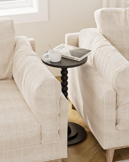 Masupu Round Side Table, Small End Table for Small Spaces, Pedestal Drink Table with Solid Wood Leg