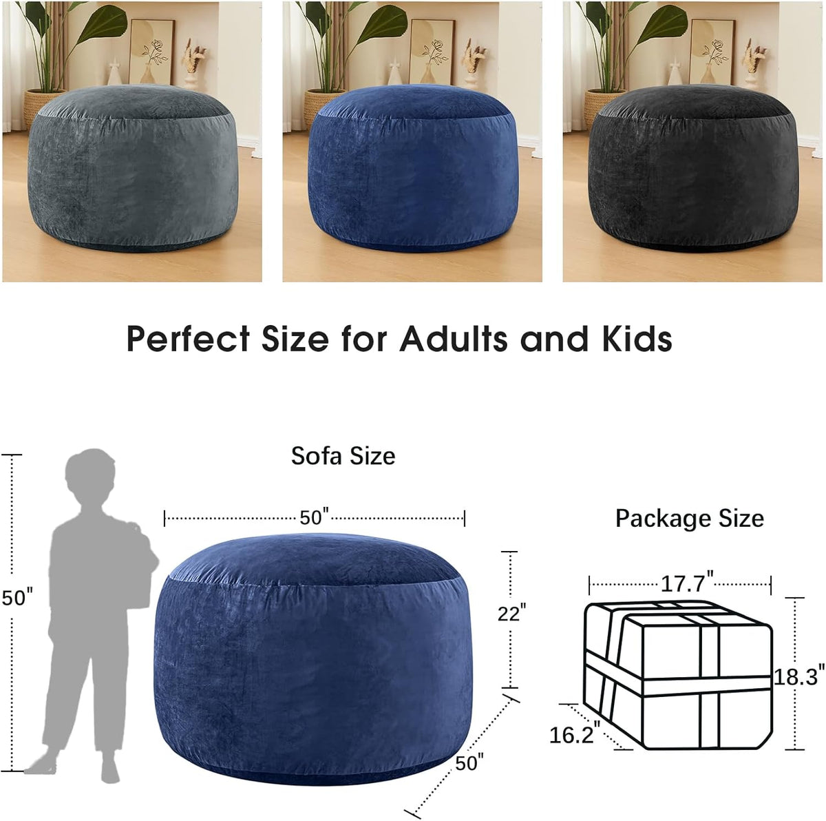 Bean Bag Chairs for Adults - Memory Foam Furniture BeanBag Chair - Kids/Teens Sofa with Soft Micro