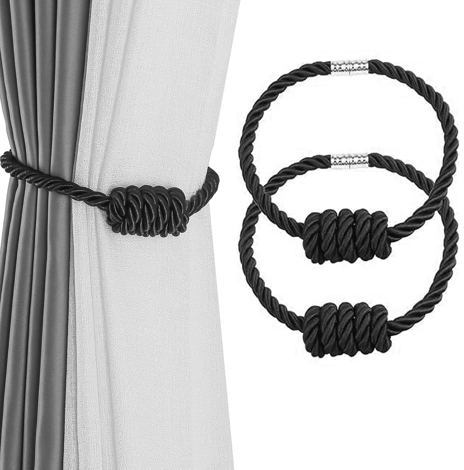 Fenghuangwu 2Pack Magnetic Curtain Tiebacks – Bohemian Style Handmade Woven Tie-Backs for