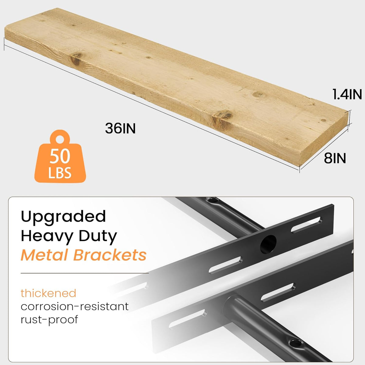 Fun Memories Floating Shelves for Wall Decor, 36"x8" Rustic Reclaimed Wood Shelves, Heavy-Duty Wall