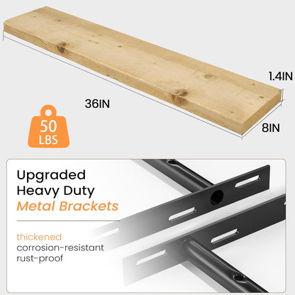 Fun Memories Floating Shelves for Wall Decor, 36"x8" Rustic Reclaimed Wood Shelves, Heavy-Duty Wall