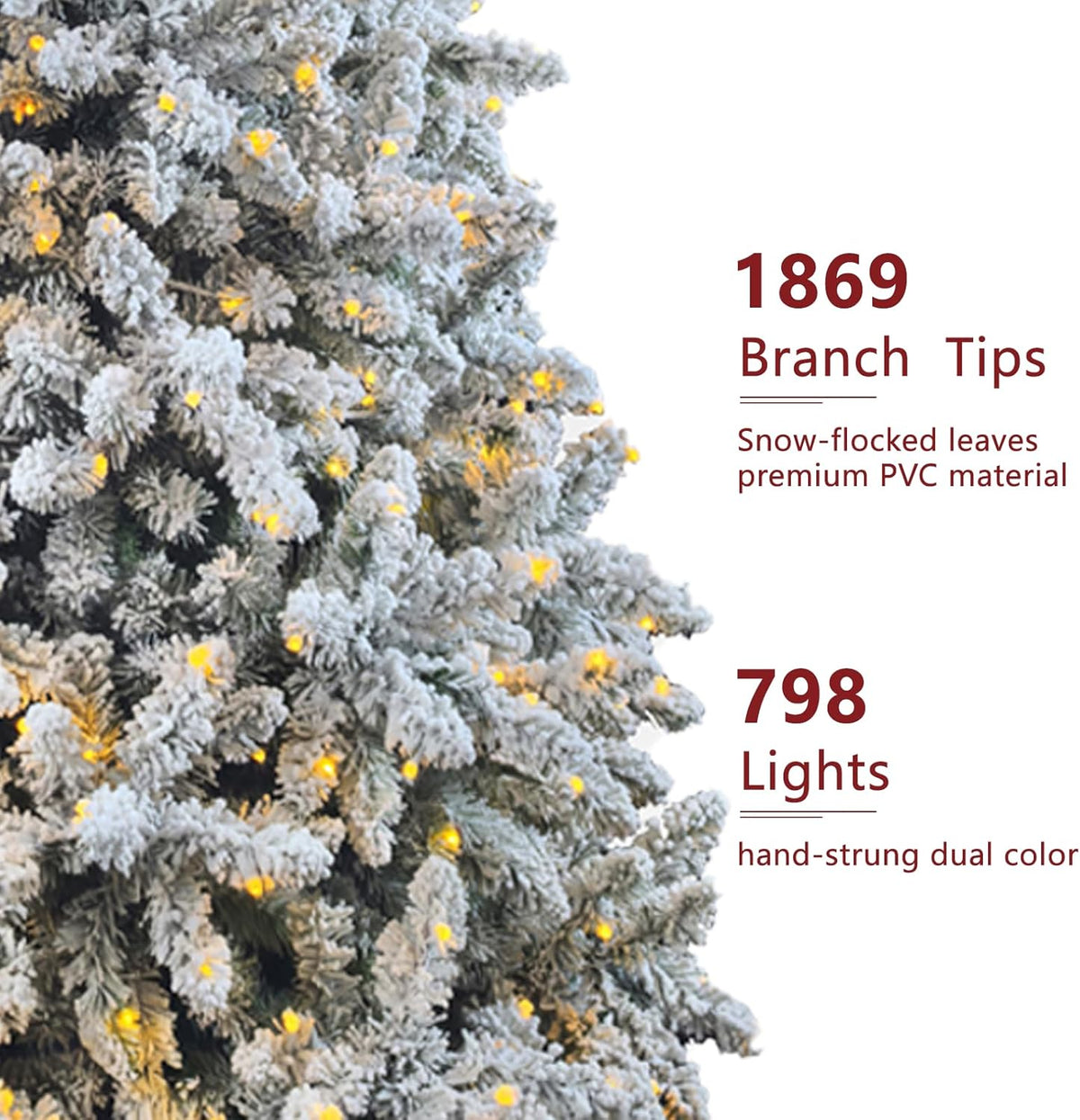 7.5ft Pre-lit Artificial Snow Flocked Christmas Tree with Quick Power Connect, 798 Warm White &