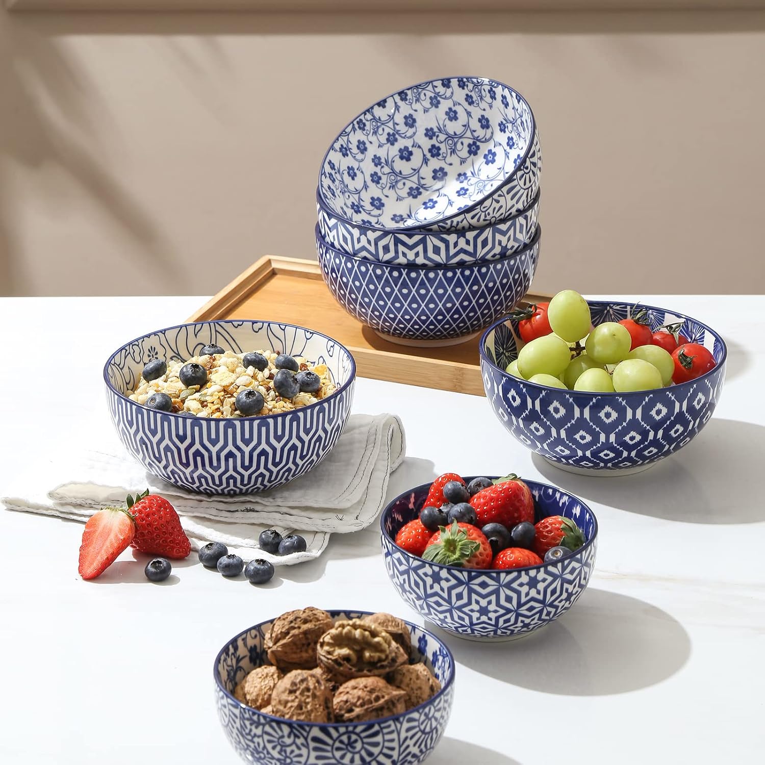 Selamica Ceramic Cereal Bowls Set of 6, 24 Oz Deep Soup Bowls for Kitchen, 5.9 Inch Porcelain