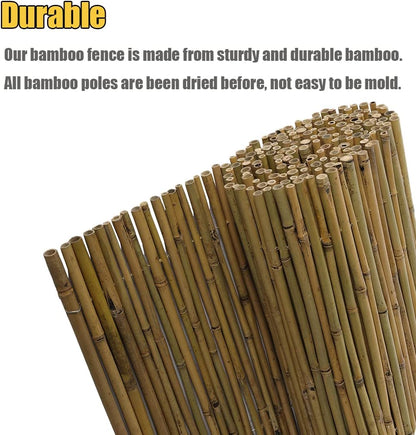 6Ft High x 8 Ft Long x 0.7In D Bamboos Screen, Natural Bamboo Fence Rolls, Eco-Friendly Bamboo