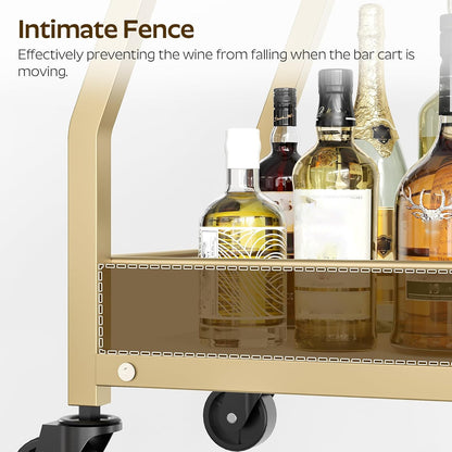 Bar Cart, Gold Bar Cart for The Home, Small Bar Cart on Wheels, Beverage Cart, Home Bar Serving