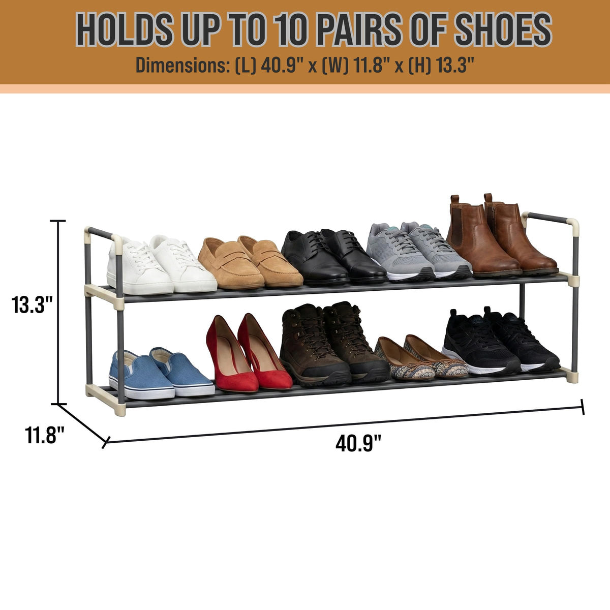 Shoe Rack - 2-Tier Shoe Organizer for Closet, Bathroom, Entryway - Shelf Holds 10 Pairs Sneakers