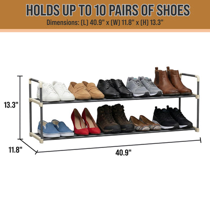 Shoe Rack - 2-Tier Shoe Organizer for Closet, Bathroom, Entryway - Shelf Holds 10 Pairs Sneakers