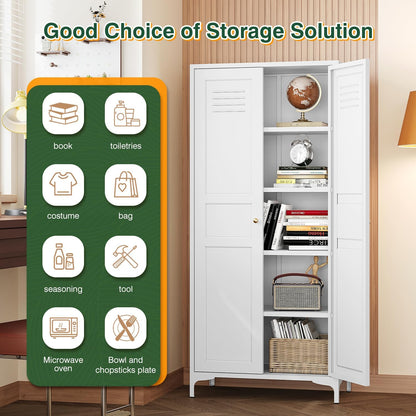 Letaya White Storage Cabinet with Feets-Metal Home Kitchen Pantry Cabinets with Doors and