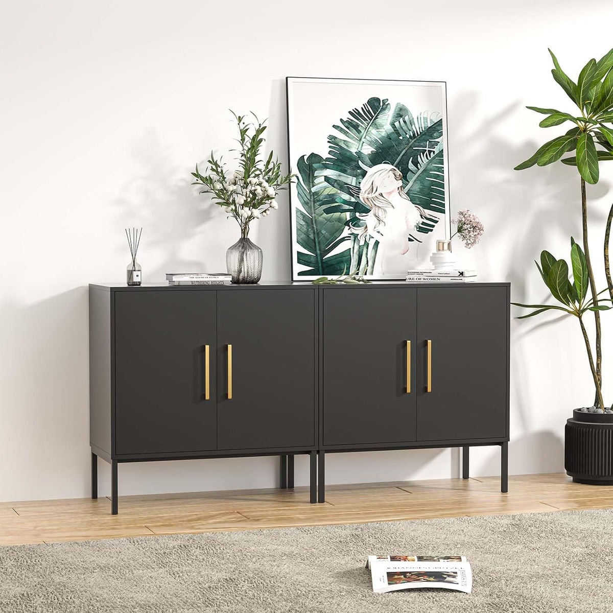 LYNSOM TV Stand for 55 Inch TV, Media Console Table with 2 Cabinets, Storage for Bedroom, Living
