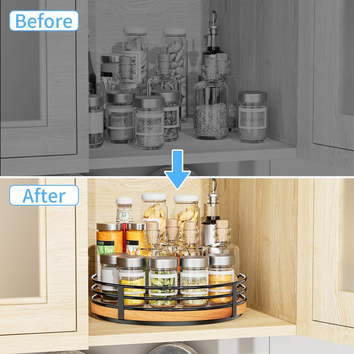 10" Lazy Susan Turntable Organizer - Wood Round Lazy Susan for Cabinet Kitchen Countertop Dining