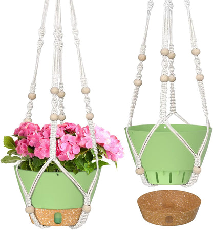 ZMTECH 2 Pack 10 Inch Hanging Planters with Macrame Plant Hanger for Indoor and Outdoor Plants