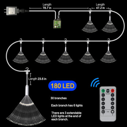 8 Pack Firework Lights 180 Led Copper Wire with 8 Models Power Supply Remote Control Waterproof